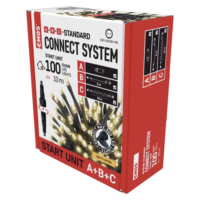 Spojovací řetěz EMOS 100 LED Základní sada pro spojovací řetězy Standard, 10 m, venkovní, teplá bílá, časovač