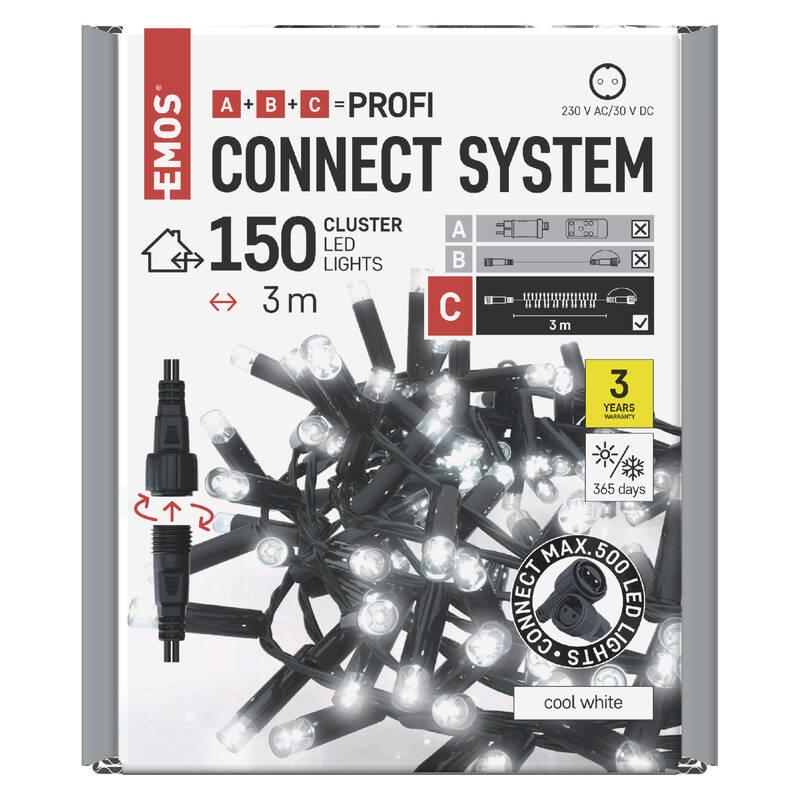 Spojovací řetěz EMOS 150 LED Profi černý - ježek, 3 m, venkovní i vnitřní, studená bílá, časovač