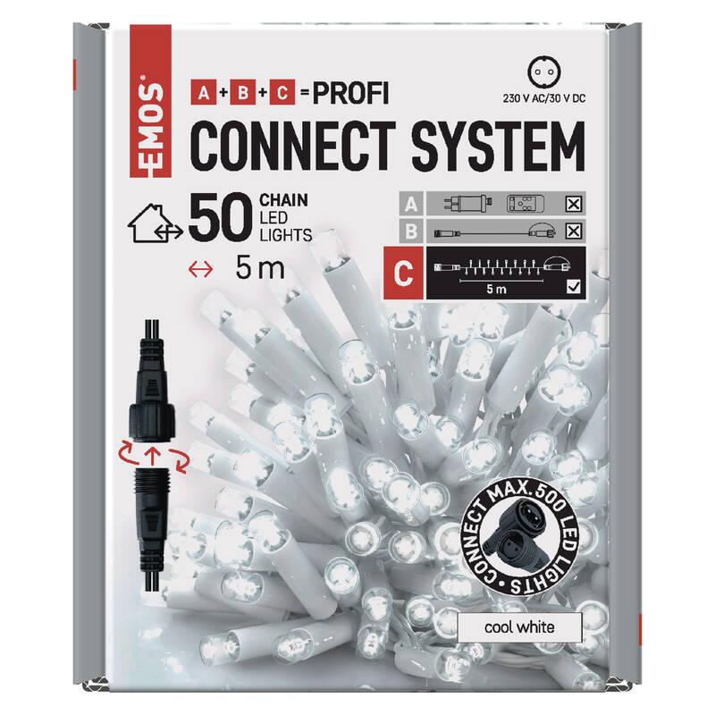 Spojovací řetěz EMOS 50 LED Profi bílý, 5 m, venkovní i vnitřní, studená bílá, časovač