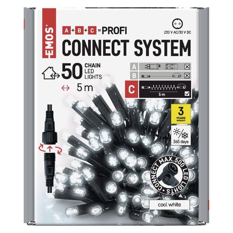 Spojovací řetěz EMOS 50 LED Profi černý, 5 m, venkovní i vnitřní, studená bílá, časovač