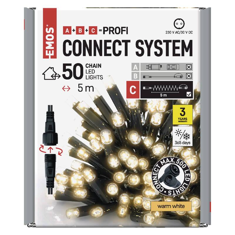 Spojovací řetěz EMOS 50 LED Profi černý, 5 m, venkovní i vnitřní, teplá bílá, časovač