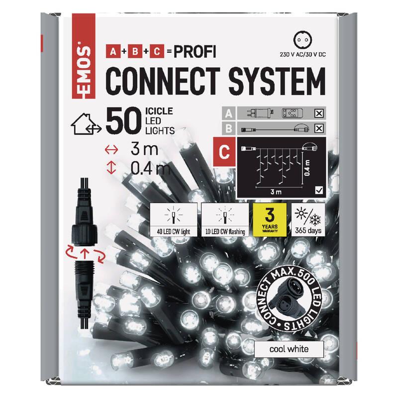 Spojovací řetěz EMOS 50 LED Profi problikávající - rampouchy, 3 m, venkovní, studená bílá, časovač