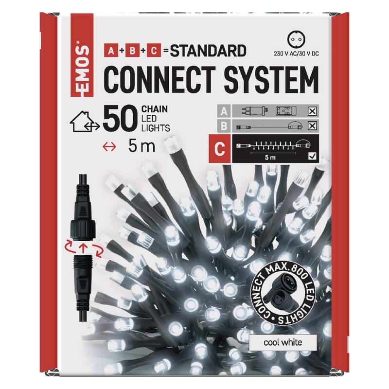 Spojovací řetěz EMOS 50 LED Standard, 5 m, venkovní i vnitřní, studená bílá, časovač, Spojovací, řetěz, EMOS, 50, LED, Standard, 5, m, venkovní, i, vnitřní, studená, bílá, časovač