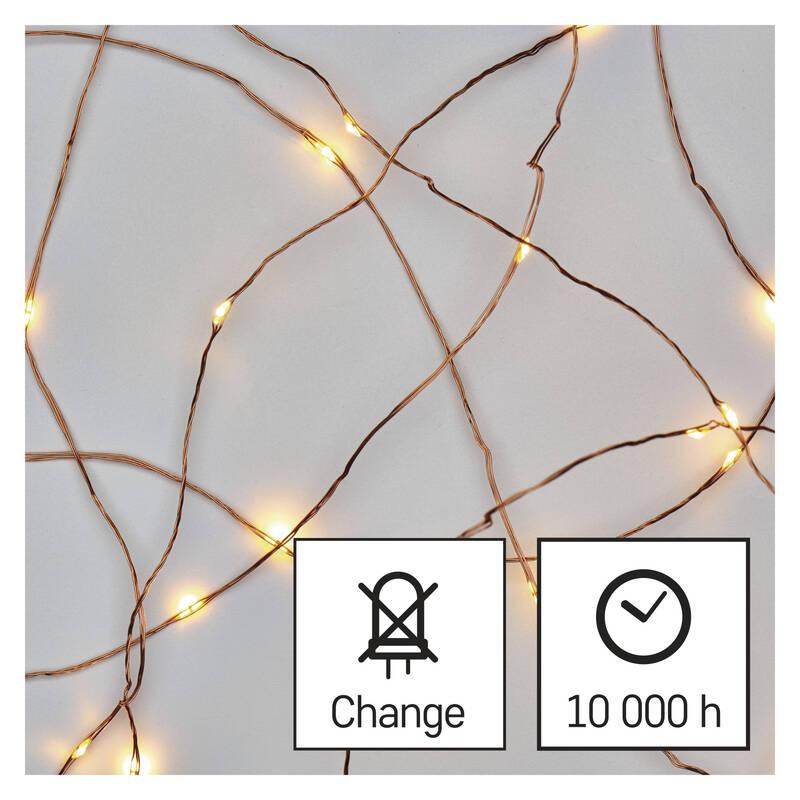 Vánoční osvětlení EMOS 10 LED nano řetěz měděný, 0,9 m, 2x AA, vnitřní, teplá bílá, časovač