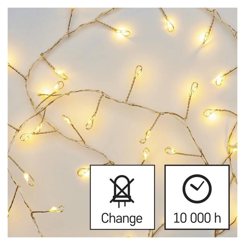 Vánoční osvětlení EMOS 100 LED nano řetěz - ježek, 2,4 m, 3x AA, vnitřní, teplá bílá, časovač