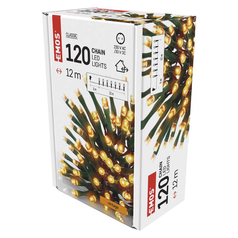 Vánoční osvětlení EMOS 120 LED řetěz, 12 m, venkovní i vnitřní, vintage, časovač