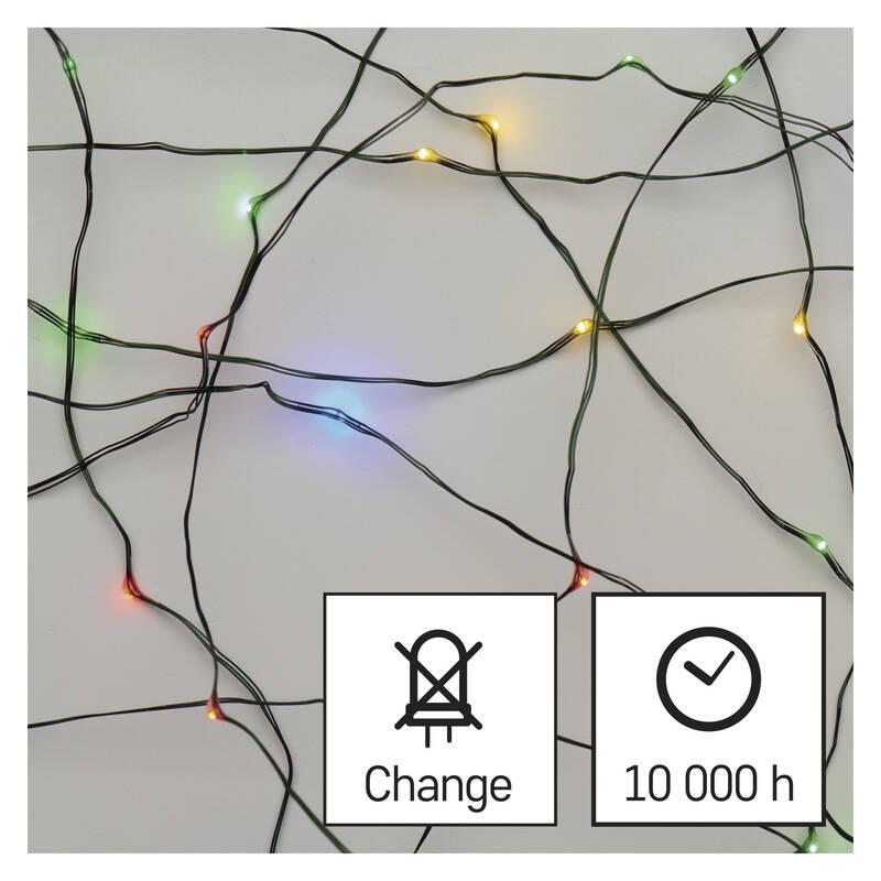Vánoční osvětlení EMOS 150 LED nano řetěz zelený, 15 m, venkovní i vnitřní, multicolor, časovač