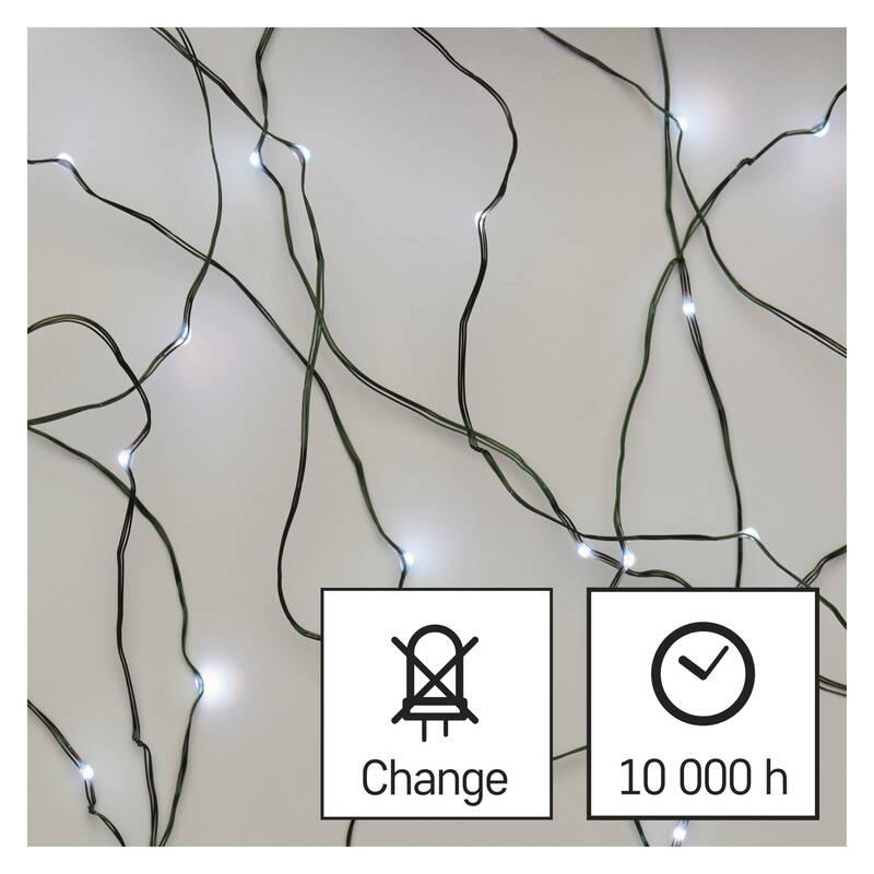 Vánoční osvětlení EMOS 150 LED nano řetěz zelený, 15 m, venkovní i vnitřní, studená bílá, časovač
