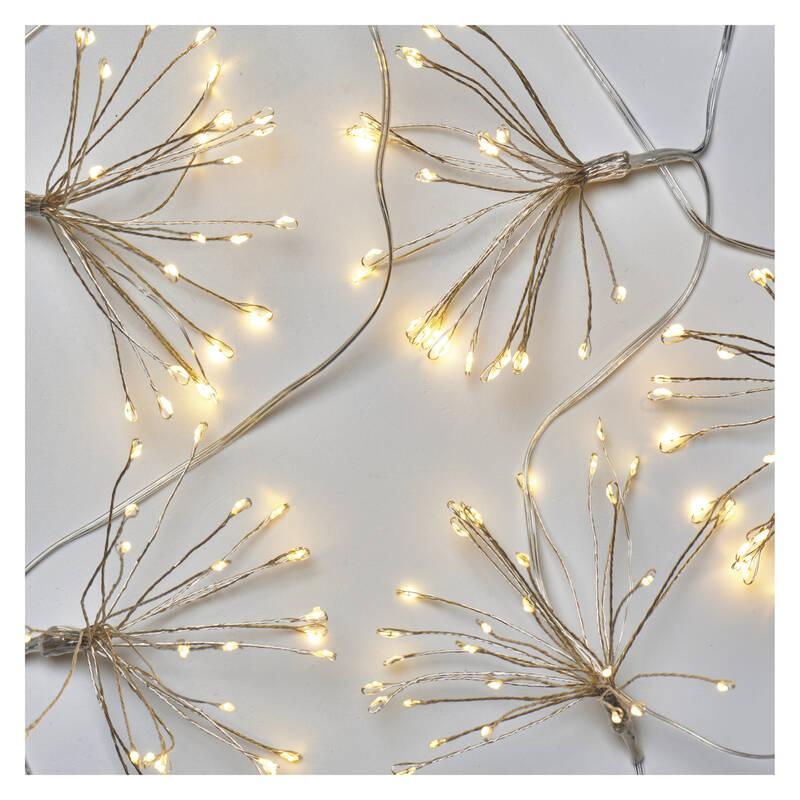 Vánoční osvětlení EMOS 150 LED řetěz - svítící trsy, nano, 2,35 m, vnitřní, teplá bílá, časovač