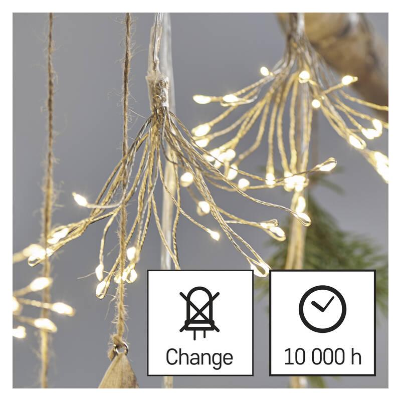 Vánoční osvětlení EMOS 150 LED řetěz - svítící trsy, nano, 2,35 m, vnitřní, teplá bílá, časovač