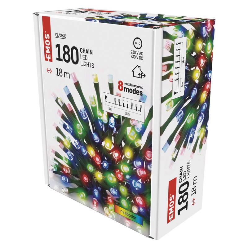 Vánoční osvětlení EMOS 180 LED řetěz, 18 m, venkovní i vnitřní, multicolor, programy
