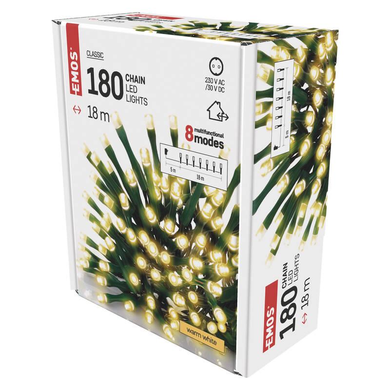Vánoční osvětlení EMOS 180 LED řetěz, 18 m, venkovní i vnitřní, teplá bílá, programy, Vánoční, osvětlení, EMOS, 180, LED, řetěz, 18, m, venkovní, i, vnitřní, teplá, bílá, programy
