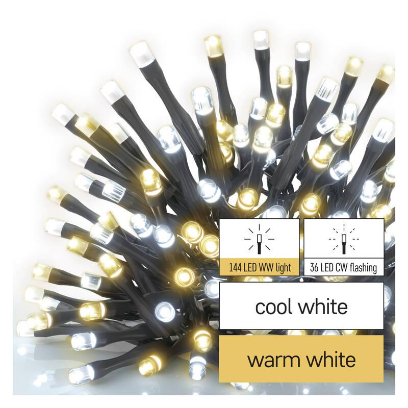 Vánoční osvětlení EMOS 180 LED řetěz blikající, 18 m, venkovní i vnitřní, teplá studená bílá, časovač