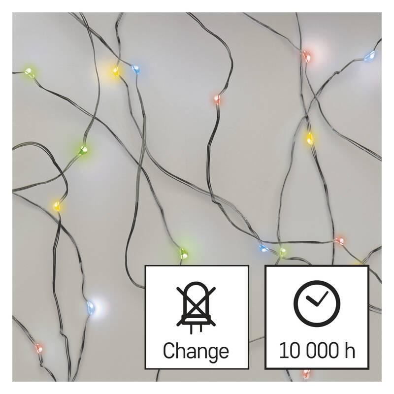 Vánoční osvětlení EMOS 20 LED nano řetěz, 1,9 m, 2x AA, vnitřní, multicolor, časovač