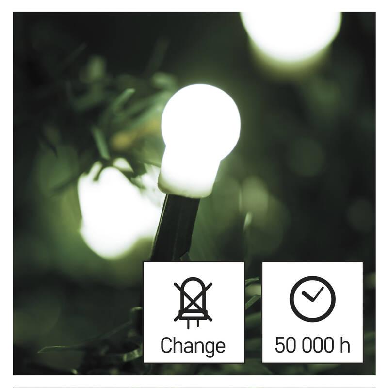 Vánoční osvětlení EMOS 300 LED cherry řetěz - kuličky, 30 m, venkovní i vnitřní, studená bílá, časovač