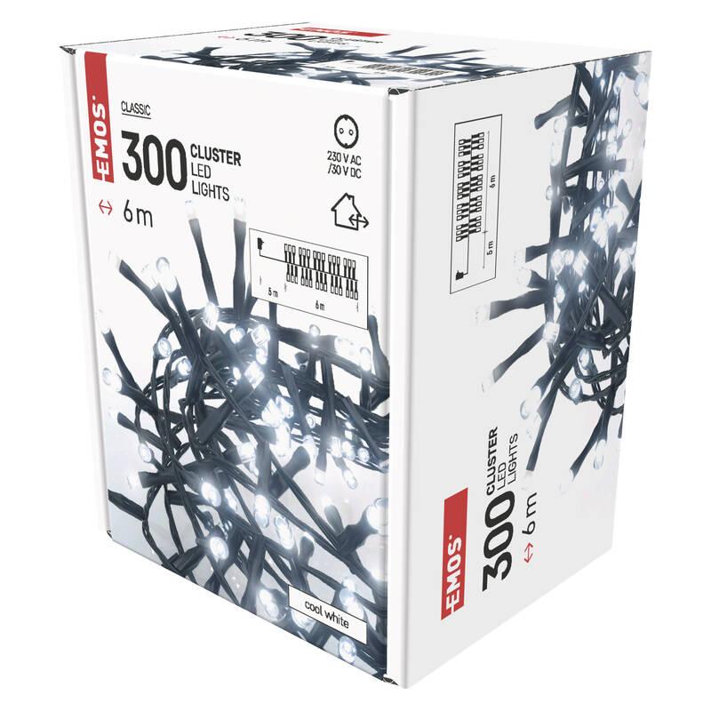 Vánoční osvětlení EMOS 300 LED řetěz - ježek, 6 m, venkovní i vnitřní, studená bílá, časovač