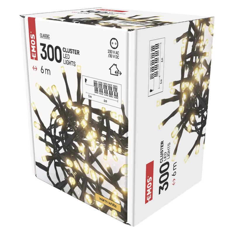 Vánoční osvětlení EMOS 300 LED řetěz - ježek, 6 m, venkovní i vnitřní, teplá bílá, časovač