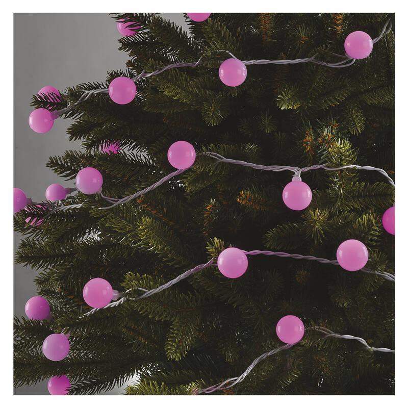 Vánoční osvětlení EMOS 40 LED cherry řetěz - kuličky 2,5 cm, 4 m, venkovní i vnitřní, růžová, časovač