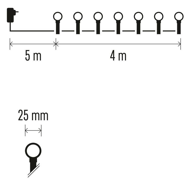 Vánoční osvětlení EMOS 40 LED cherry řetěz - kuličky 2,5 cm, 4 m, venkovní i vnitřní, studená bílá, časovač