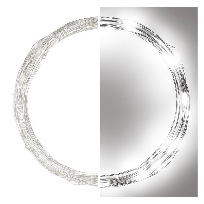Vánoční osvětlení EMOS 40 LED nano řetěz stříbrný, 4 m, venkovní i vnitřní, studená bílá, časovač