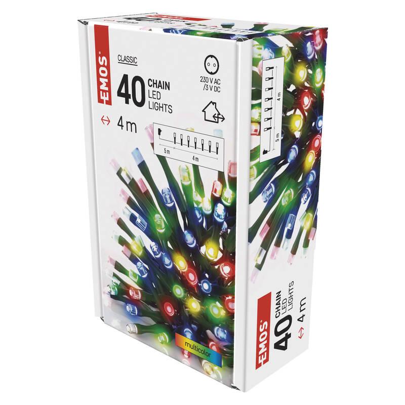 Vánoční osvětlení EMOS 40 LED řetěz, 4 m, venkovní i vnitřní, multicolor, časovač