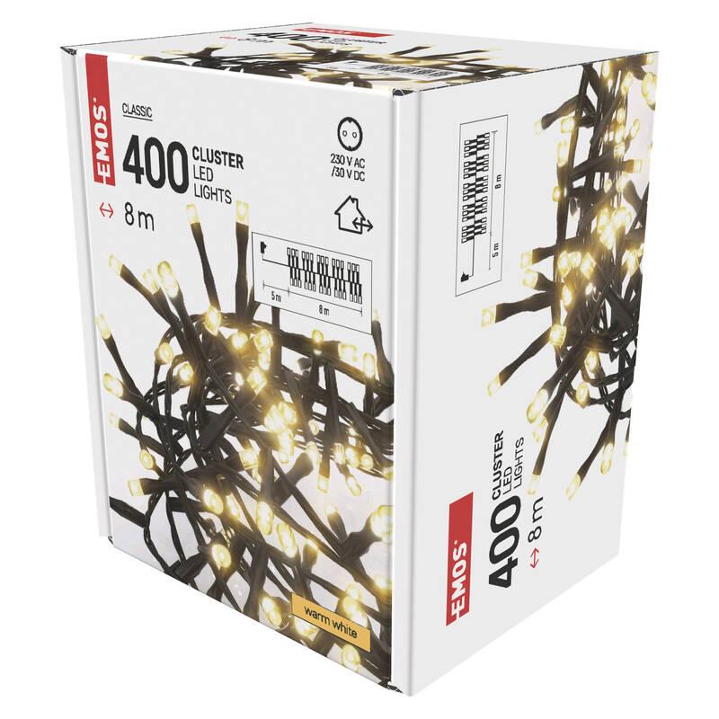 Vánoční osvětlení EMOS 400 LED řetěz - ježek, 8 m, venkovní i vnitřní, teplá bílá, časovač