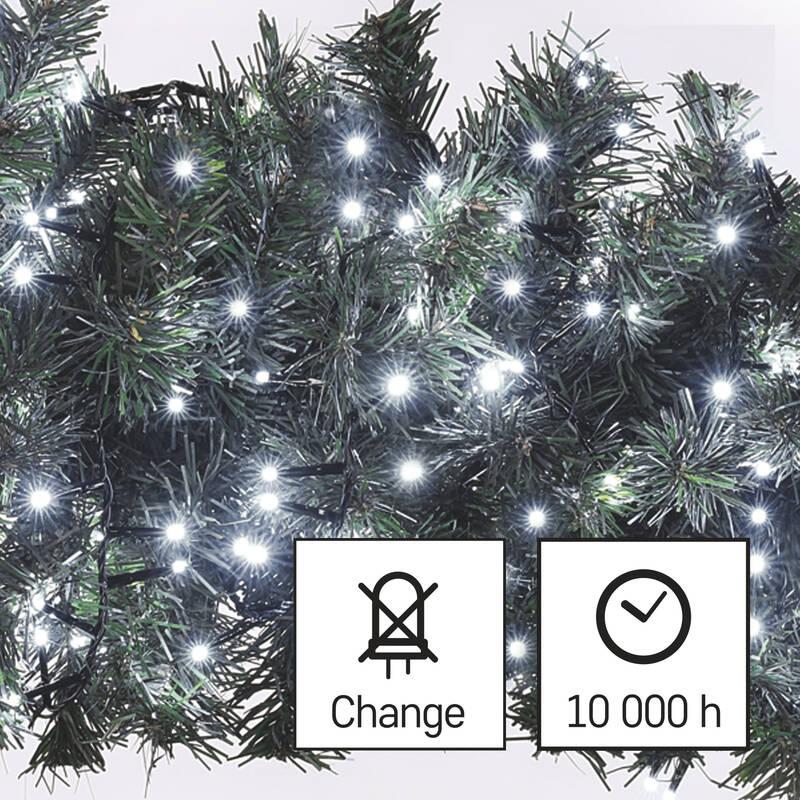 Vánoční osvětlení EMOS 600 LED řetěz - ježek, 12 m, venkovní i vnitřní, studená bílá, časovač