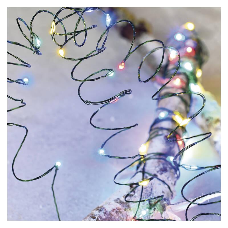 Vánoční osvětlení EMOS 75 LED nano řetěz zelený, 7,5 m, venkovní i vnitřní, multicolor, časovač