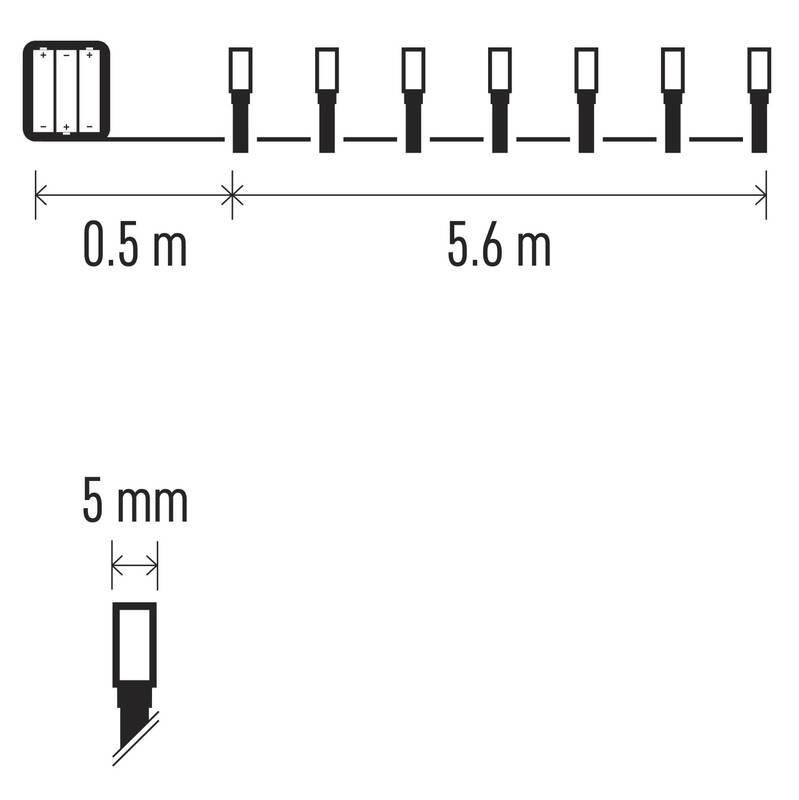 Vánoční osvětlení EMOS 80 LED řetěz, 5,6 m, 3x AA, venkovní i vnitřní, teplá bílá, časovač