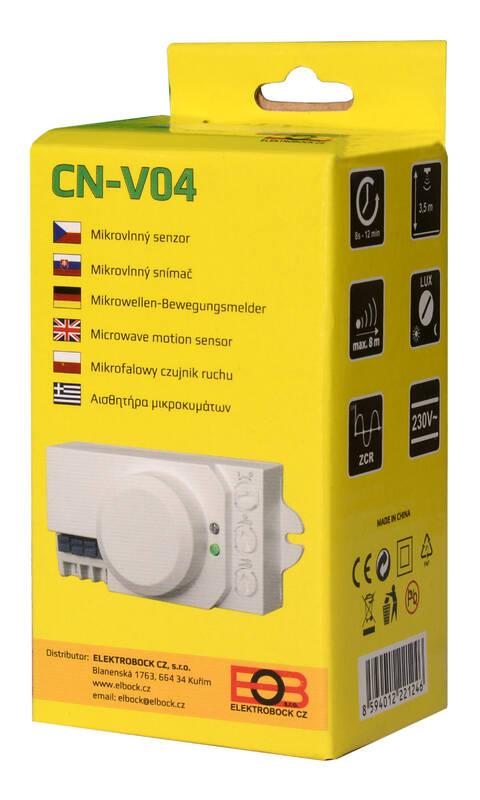 Detektor pohybu Elektrobock CN-V04, mikrovlnné čidlo bílý