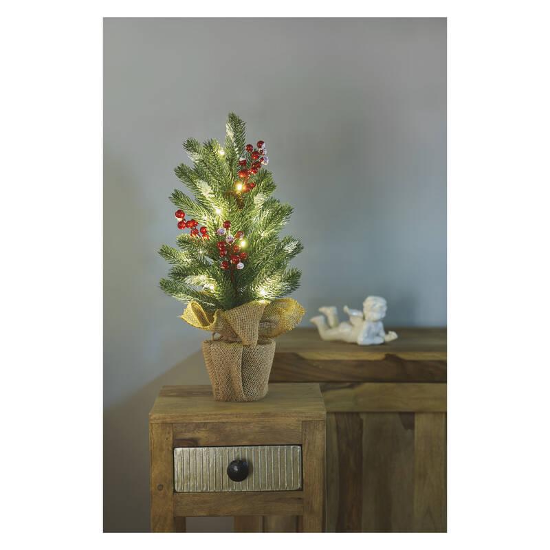 LED dekorace EMOS 20 LED vánoční stromek zasněžený, 52 cm, 3x AA, vnitřní, teplá bílá, časovač