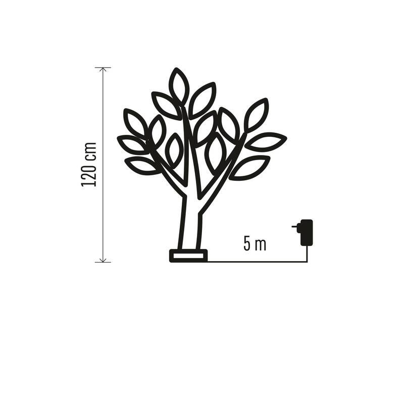 LED dekorace EMOS 48 LED svítící stromek s bobulemi, 120 cm, venkovní i vnitřní, teplá bílá, časovač