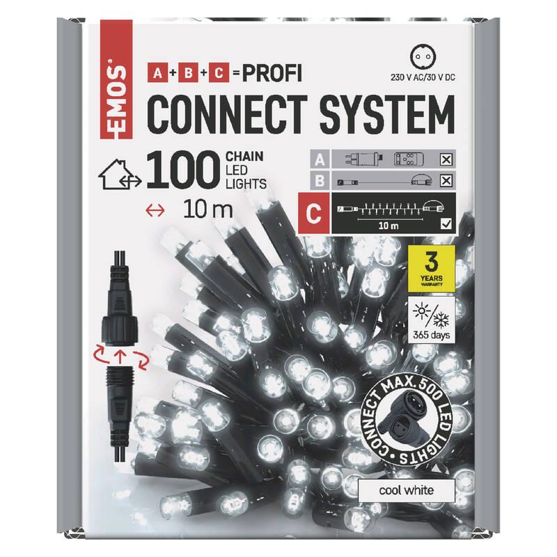 Spojovací řetěz EMOS 100 LED Profi černý, 10 m, venkovní i vnitřní, studená bílá, časovač