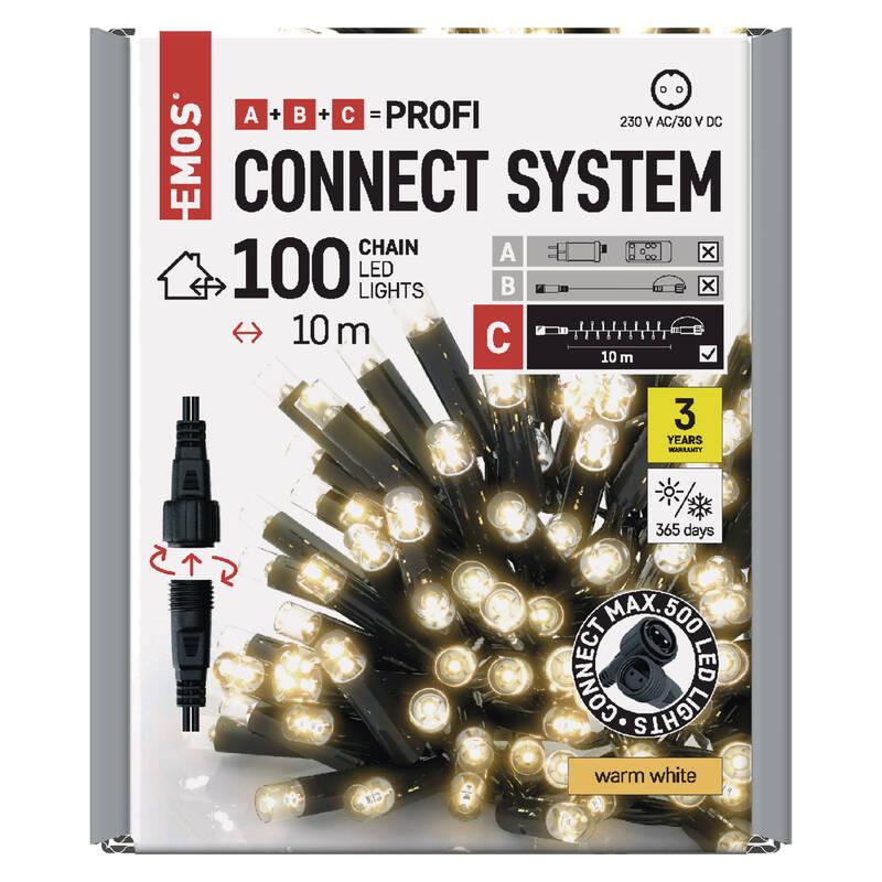 Spojovací řetěz EMOS 100 LED Profi černý, 10 m, venkovní i vnitřní, teplá bílá, časovač