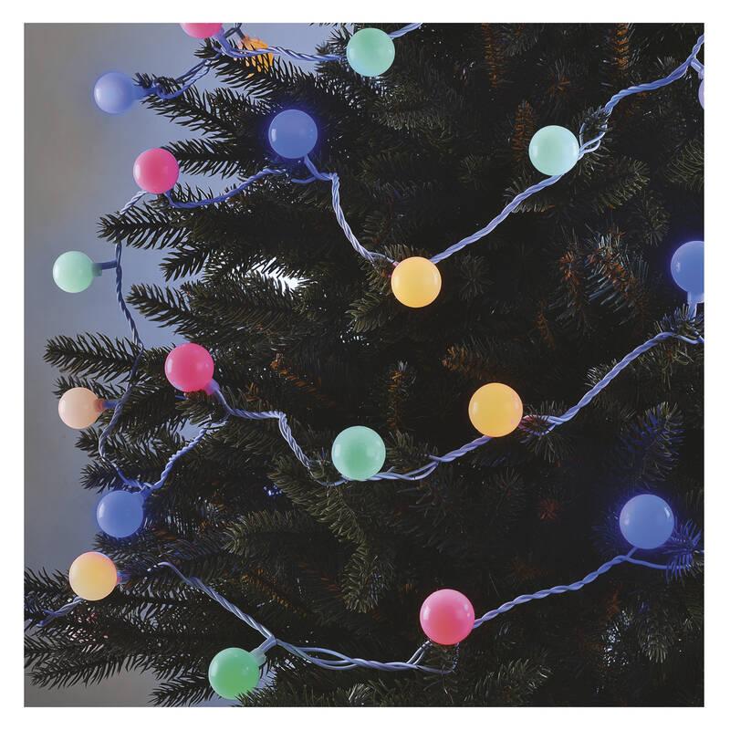 Vánoční osvětlení EMOS 40 LED cherry řetěz - kuličky 2,5 cm, 4 m, venkovní i vnitřní, multicolor, časovač