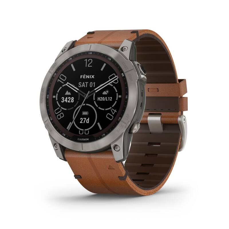 GPS hodinky Garmin fenix 7X PRO Sapphire Solar Style - Titan Brown Leather Band