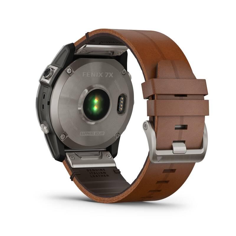 GPS hodinky Garmin fenix 7X PRO Sapphire Solar Style - Titan Brown Leather Band