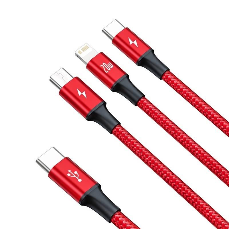 Kabel Baseus Rapid Series 3v1 USB-C PD 20W 1,5m červený, Kabel, Baseus, Rapid, Series, 3v1, USB-C, PD, 20W, 1,5m, červený