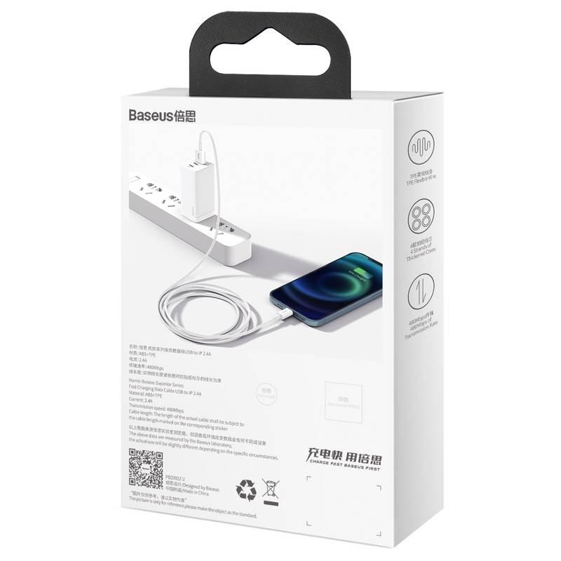 Kabel Baseus Superior Series USB Lightning 2.4A 1m bílý, Kabel, Baseus, Superior, Series, USB, Lightning, 2.4A, 1m, bílý