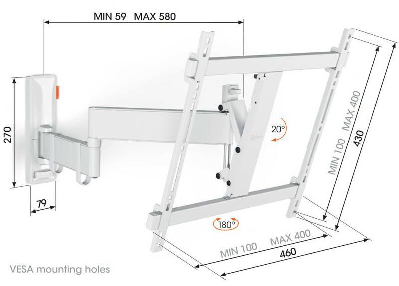 Držák TV Vogel’s TVM 3443W polohovatelný, pro úhlopříčky 32" až 65", nosnost 25 kg bílý