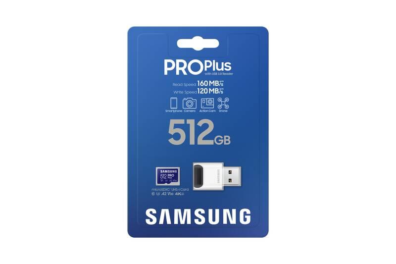 Paměťová karta Samsung Micro SDXC PRO 512GB UHSI-U3 USB adaptér, Paměťová, karta, Samsung, Micro, SDXC, PRO, 512GB, UHSI-U3, USB, adaptér
