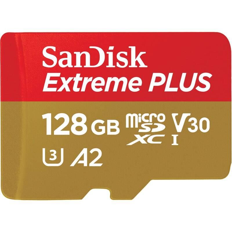 Paměťová karta SanDisk Micro SDHC Extreme Plus 128GB UHS-I U3 adapter, Paměťová, karta, SanDisk, Micro, SDHC, Extreme, Plus, 128GB, UHS-I, U3, adapter
