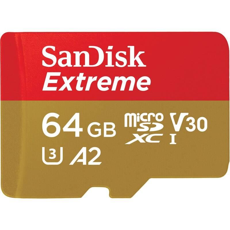 Paměťová karta SanDisk Micro SDXC Extreme 64GB UHS-I U3 adapter, Paměťová, karta, SanDisk, Micro, SDXC, Extreme, 64GB, UHS-I, U3, adapter