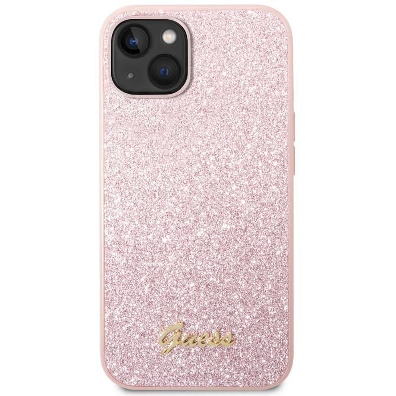 Kryt na mobil Guess Glitter Flakes Metal Logo na Apple iPhone 14 Plus růžový