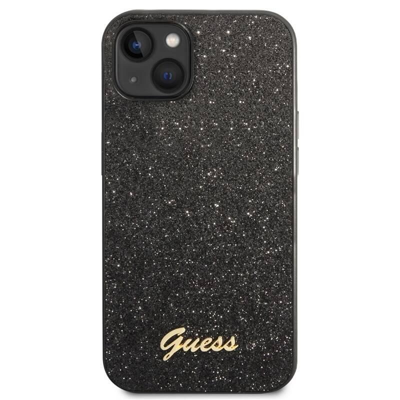 Kryt na mobil Guess Glitter Flakes Metal Logo na Apple iPhone 14 černý