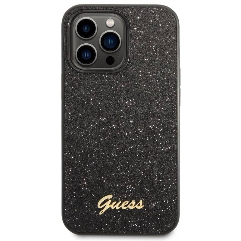 Kryt na mobil Guess Glitter Flakes Metal Logo na Apple iPhone 14 Pro černý