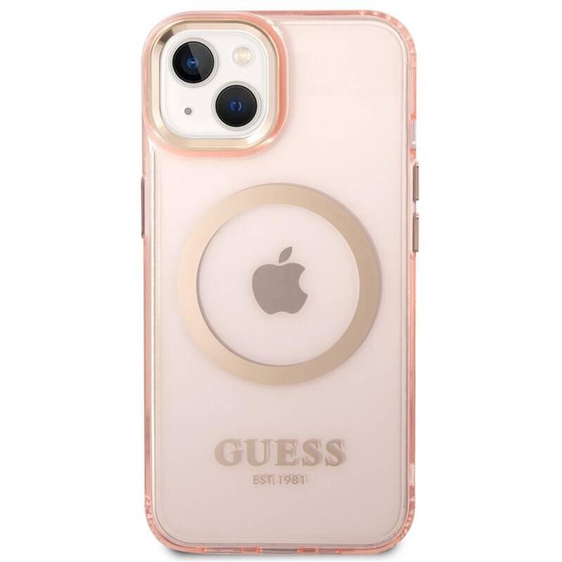 Kryt na mobil Guess Translucent MagSafe na Apple iPhone 14 růžový, Kryt, na, mobil, Guess, Translucent, MagSafe, na, Apple, iPhone, 14, růžový