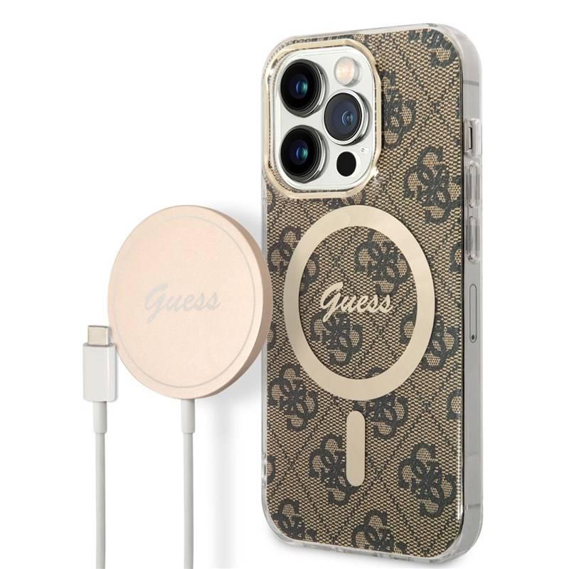 Kryt na mobil Guess 4G MagSafe na Apple iPhone 14 Pro bezdrátová nabíječka hnědý