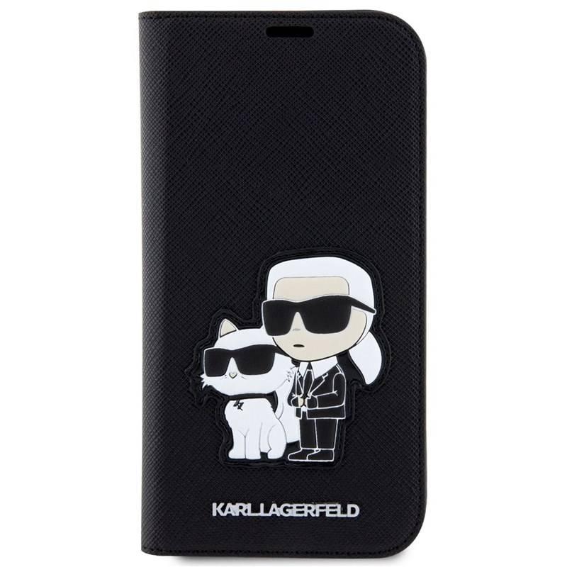 Pouzdro na mobil flipové Karl Lagerfeld PU Saffiano Karl and Choupette NFT na Apple iPhone 13 černé