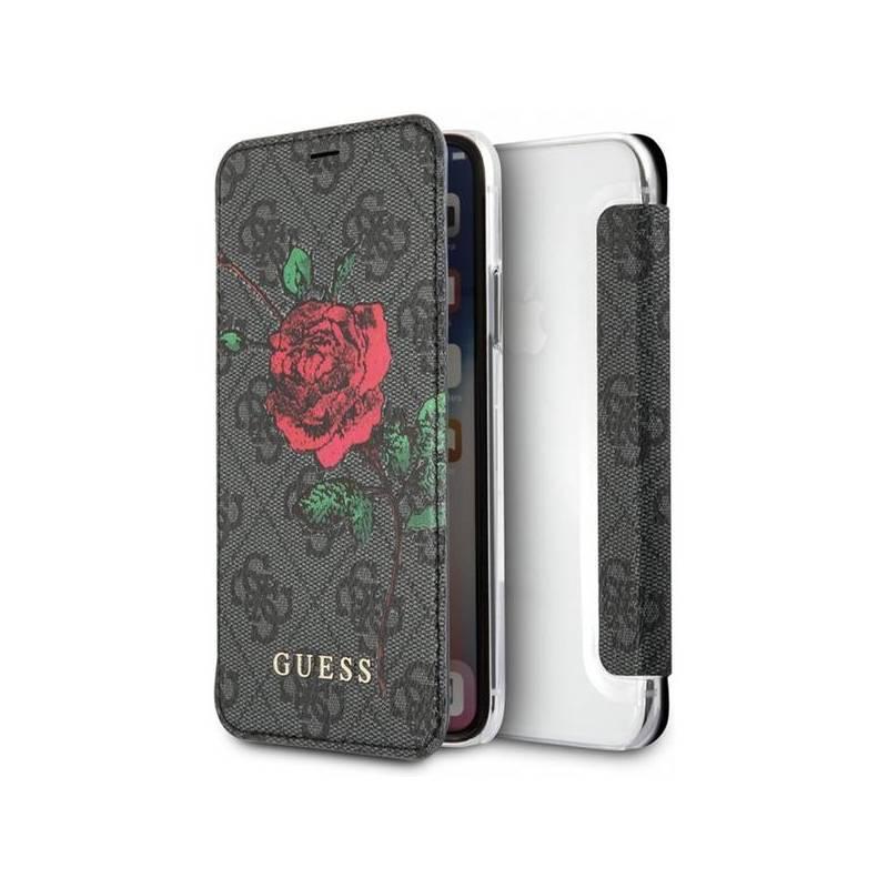 Pouzdro na mobil flipové Guess 4G Flower Desire Book Pouzdro pro iPhone X šedé
